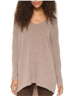 Free People Softly Vee V Neck Wool Blend Sweater- Taupe
